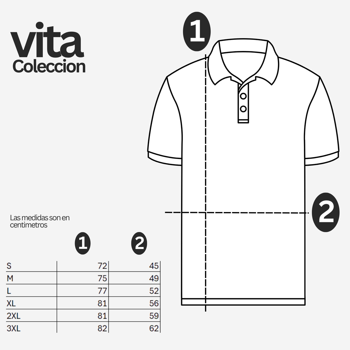 Guía de tallas de Playera Polo Vita