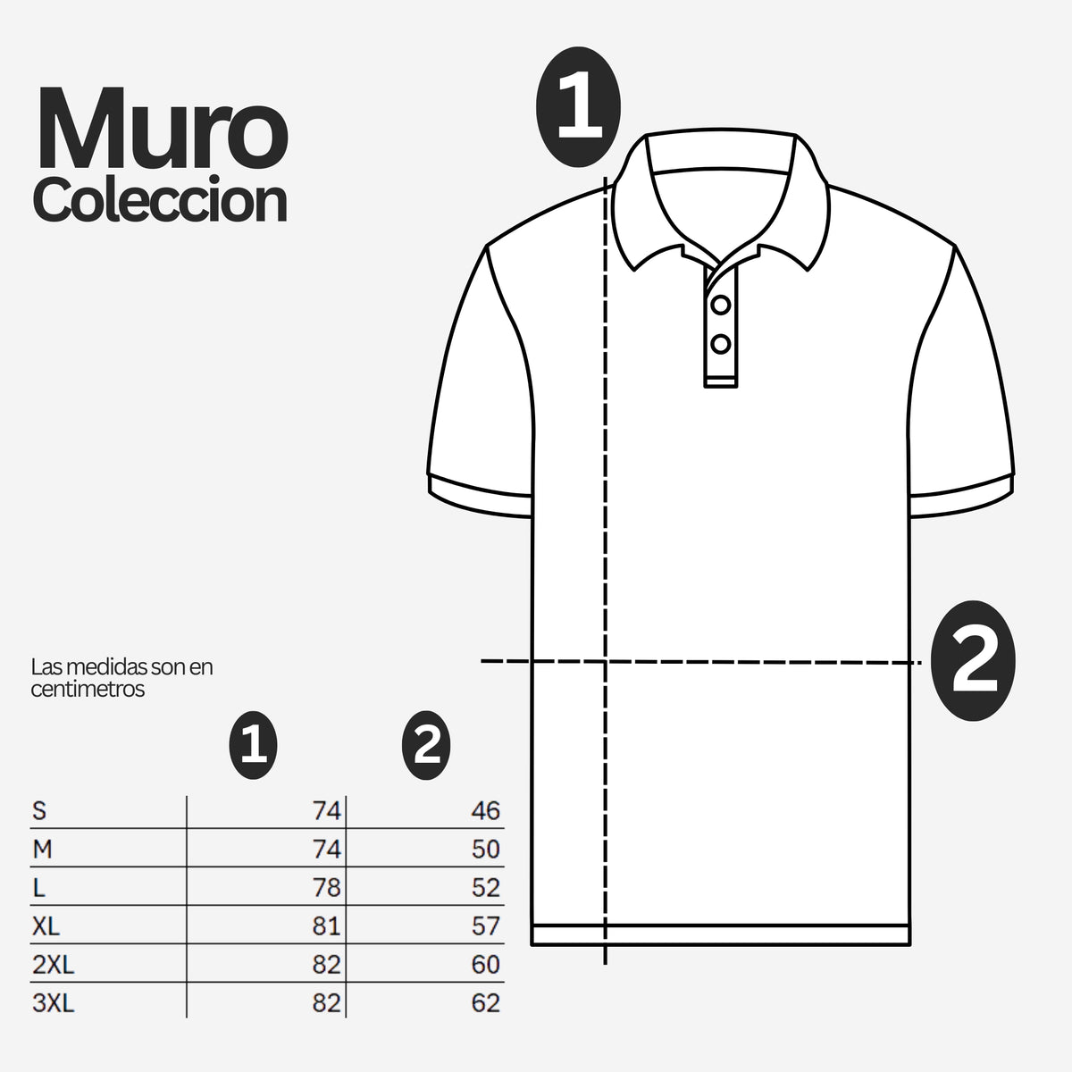 Guía de tallas de Playera Polo Muro
