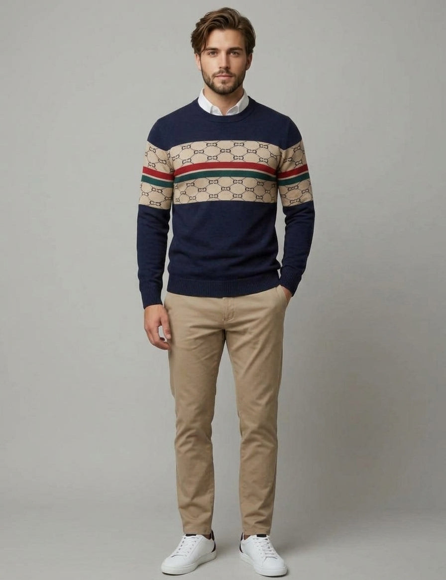 Suéter Combinado en Jacquard y Canalé