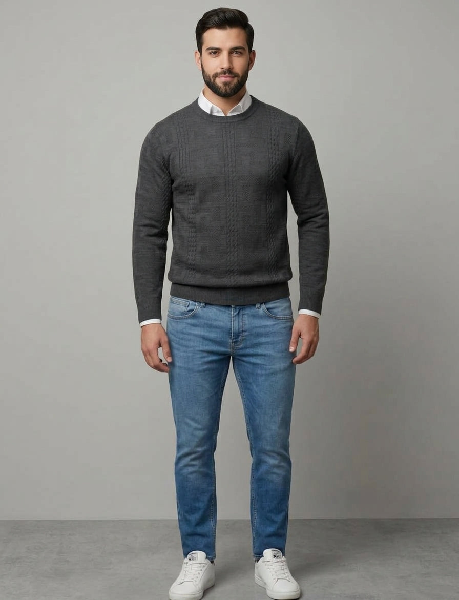 Suéter Punto Jacquard Textura Geométrica