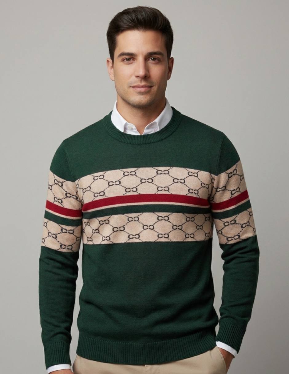 Suéter Combinado en Jacquard y Canalé