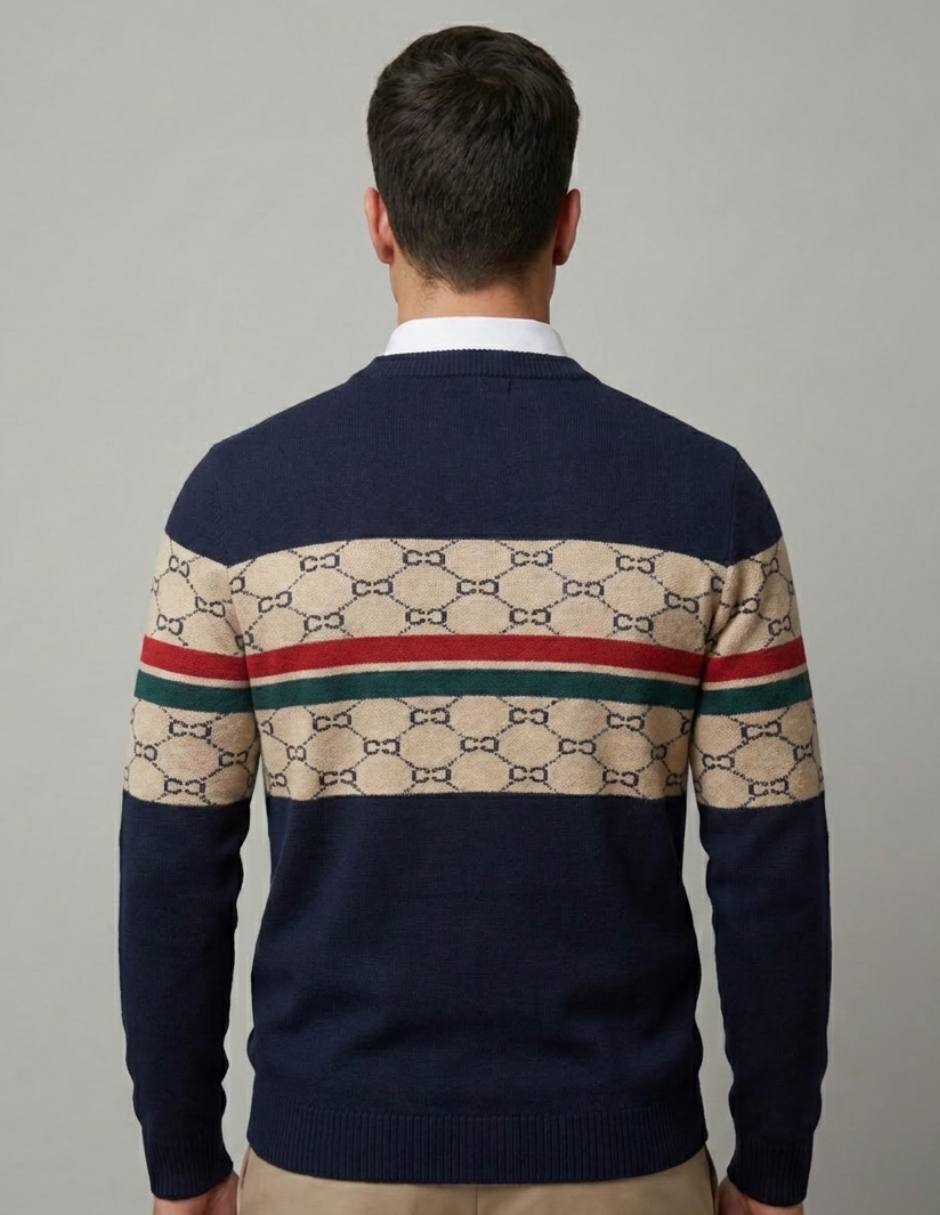 Suéter Combinado en Jacquard y Canalé