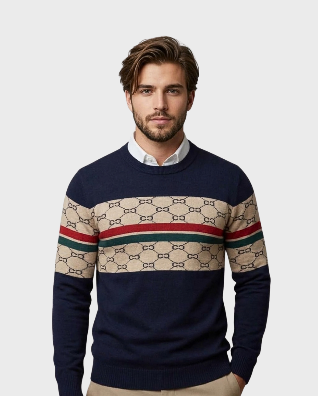 Suéter Combinado en Jacquard y Canalé
